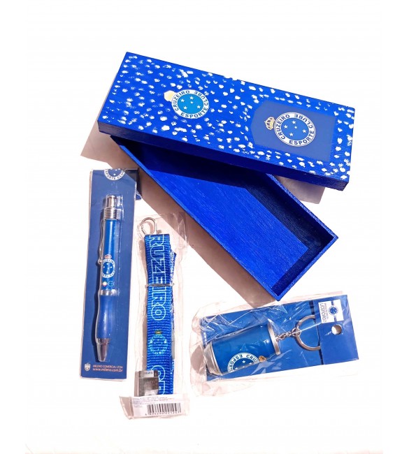 Kit Torcedor cruzeiro 01 caixa MDF com tampa + 01chaveiro +caneta +cordao